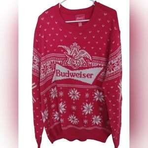 Budweiser Ugly Christmas Sweater Oversized‎ Festive Holiday Party Casual